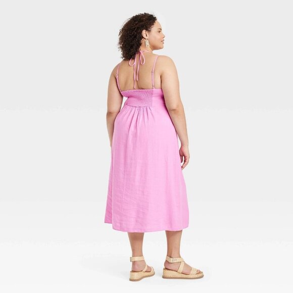 XXL - Womens Linen Midi Sundress - Universal Thread - Pink - Picture 5 of 6